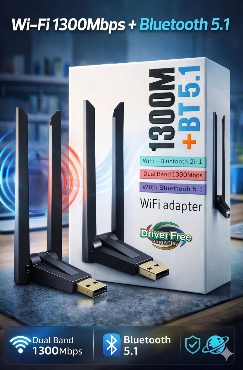 ONLIGHT Anyplus Wifi-Bt5.1 Dongal Antina wala Wireless Router 5 GHz 1300 Mbps Wifi Speed Dual Band External Antenna NA-image-44