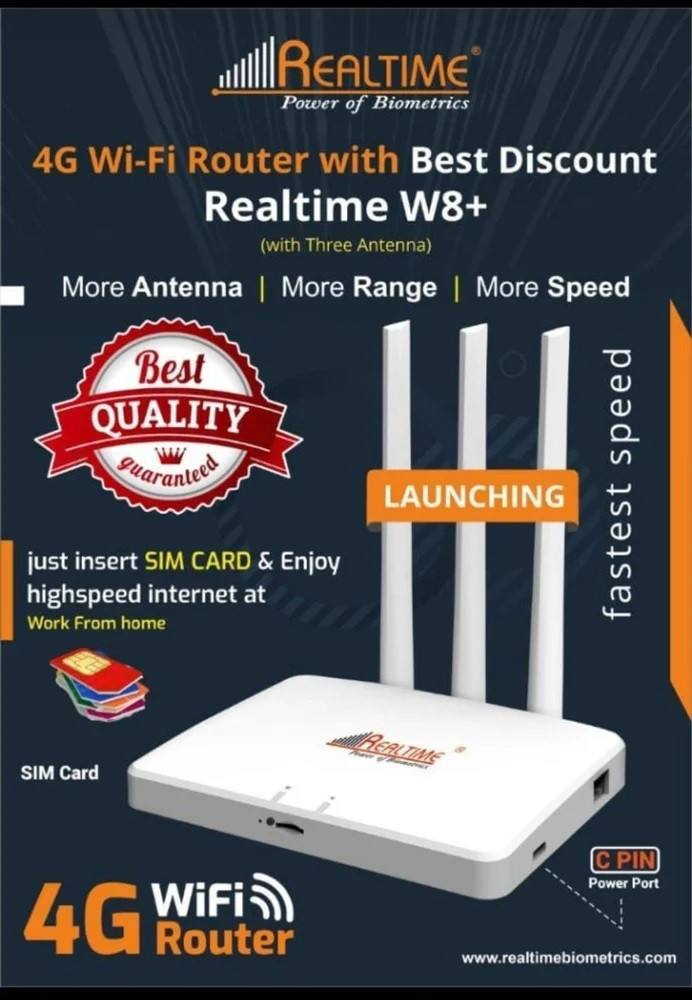 Realtime W8+ 4G Sim Based Home Router with Free Adapter + USB Cable + Lan Cable 4G Router 2.4 GHz 100 Mbps Wifi Speed Single Band External Antenna MiFi (Sim Based) image 1