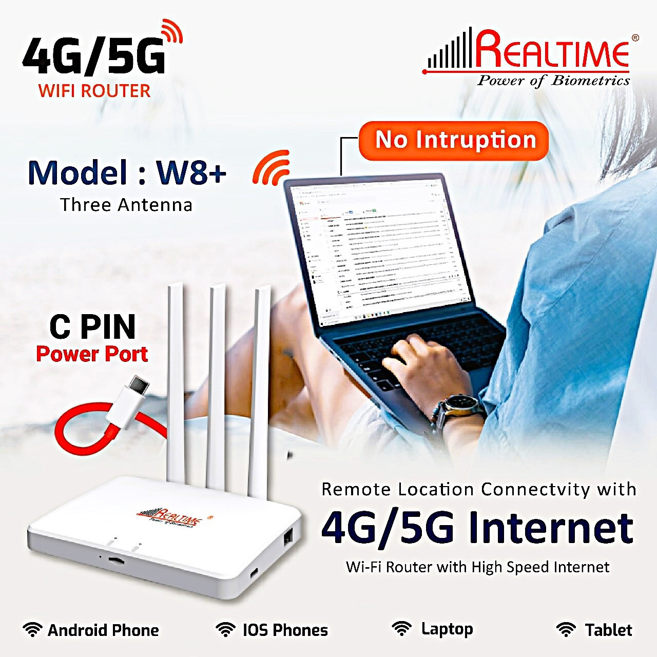Realtime W8+ 4G Sim Based Industrial Router with Free Adapter + USB Cable + Lan Cable 4G Router 2.4 GHz 100 Mbps Wifi Speed Single Band External Antenna MiFi (Sim Based) image 1