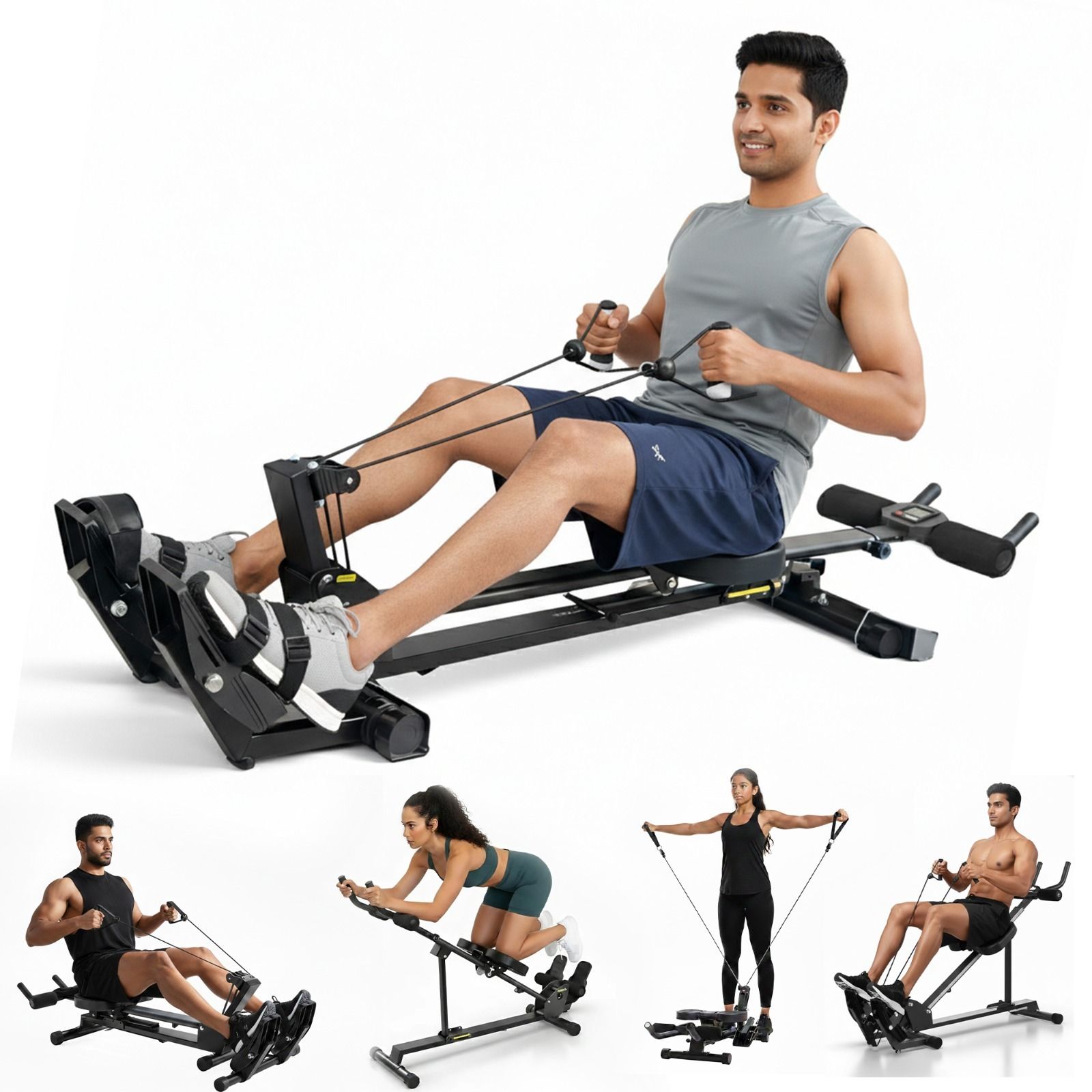 Scullos Home Fitness Trainer for Abs & Core Full Body Workout |150kg User Weight Rowing Machine