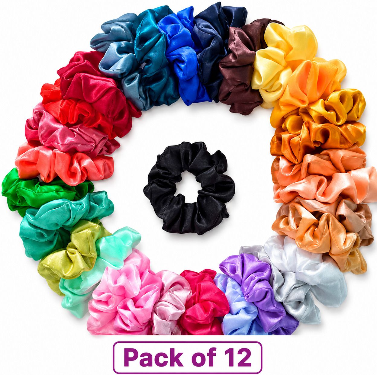 hairzovia Pack Of 12 Premium Quality Random Color Satin Scrunchies Hair band Hair Bands Satin scrunchies for girls & Women Rubber Band-picture-39