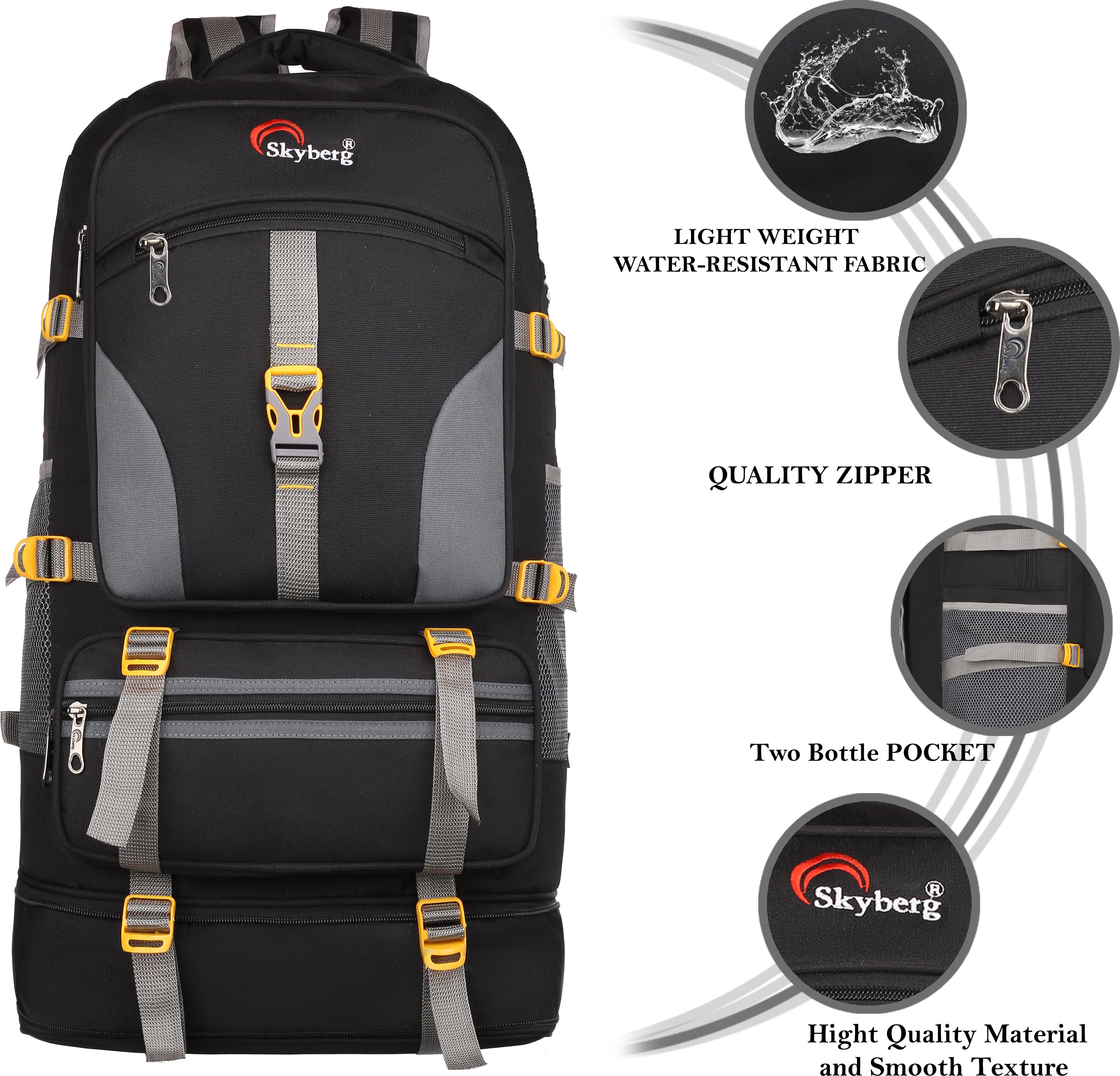 skyberg 60 Litres Curve Water Resistant Rucksack For Hiking Trekking And Travel - Unisex Rucksack - 60 L-picture-20