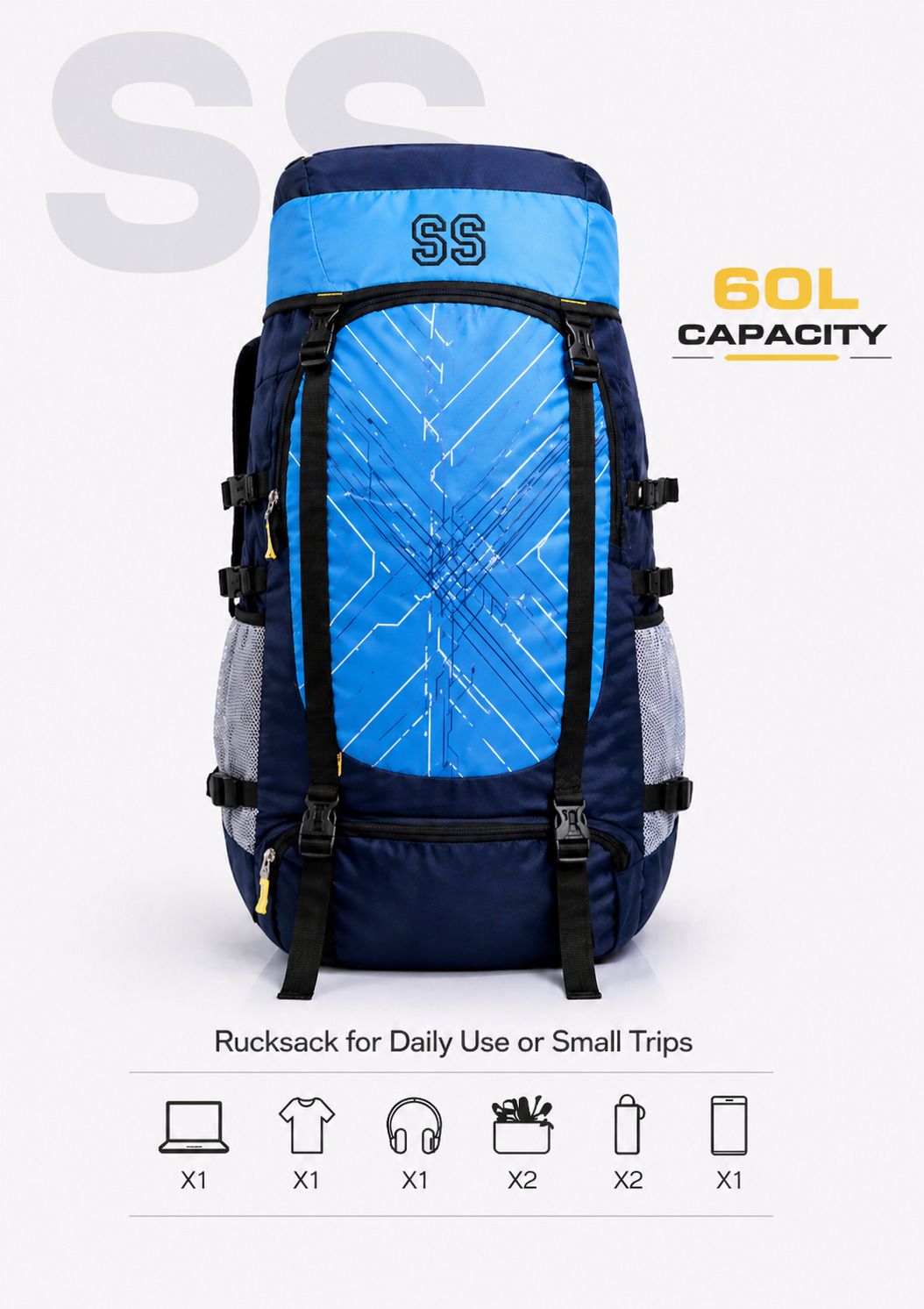 style salvy Trekking Hiking Camping Travel Bag | Large Capacity Adventure Weekend Trip Bag Rucksack - 60 L-picture-34
