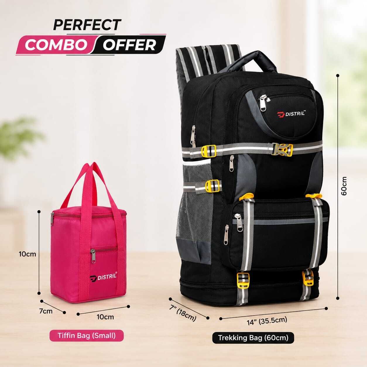Combo Travel Bag Set Trekking & tiffin for travel Rucksack - 75 L-image-35