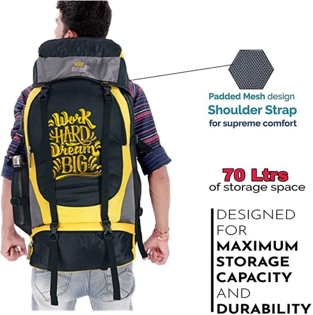 zozo Mountain Rucksacksbag Hiking Trekking Camping Bag Travel Backpack -60L (YELLOW) Rucksack - 60 L-picture-26