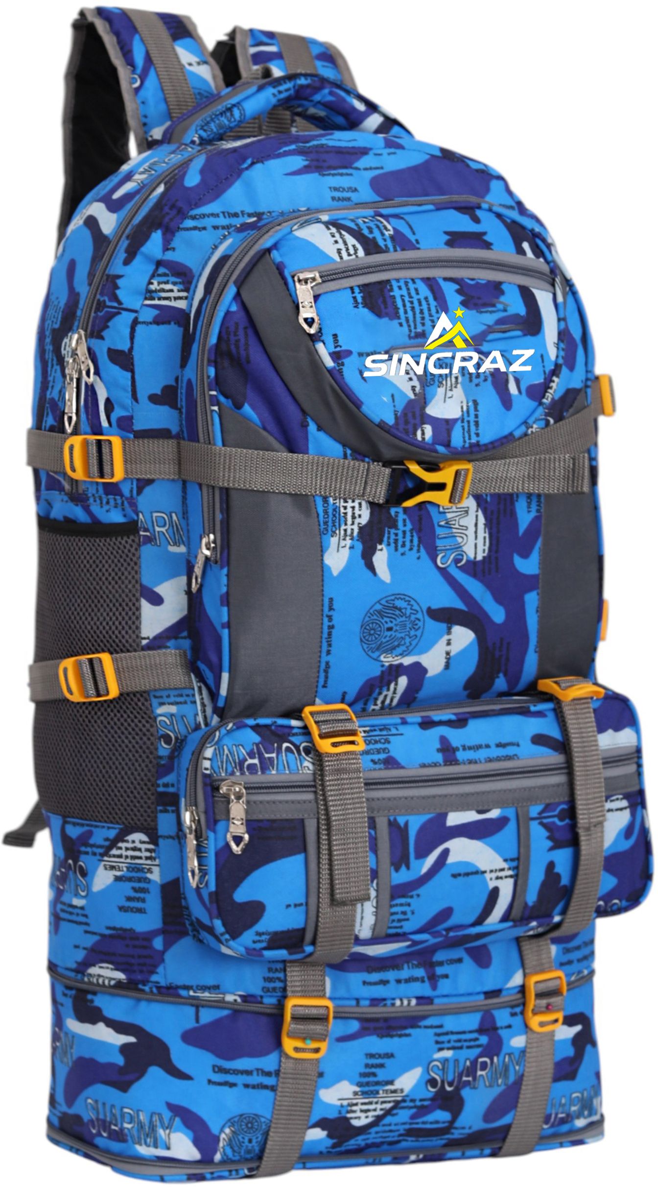 sincraz Military Print Backpack Hiking Bag Trekking Bag for Men&Women Rucksack 60L(Blue) Rucksack - 60 L-picture-32