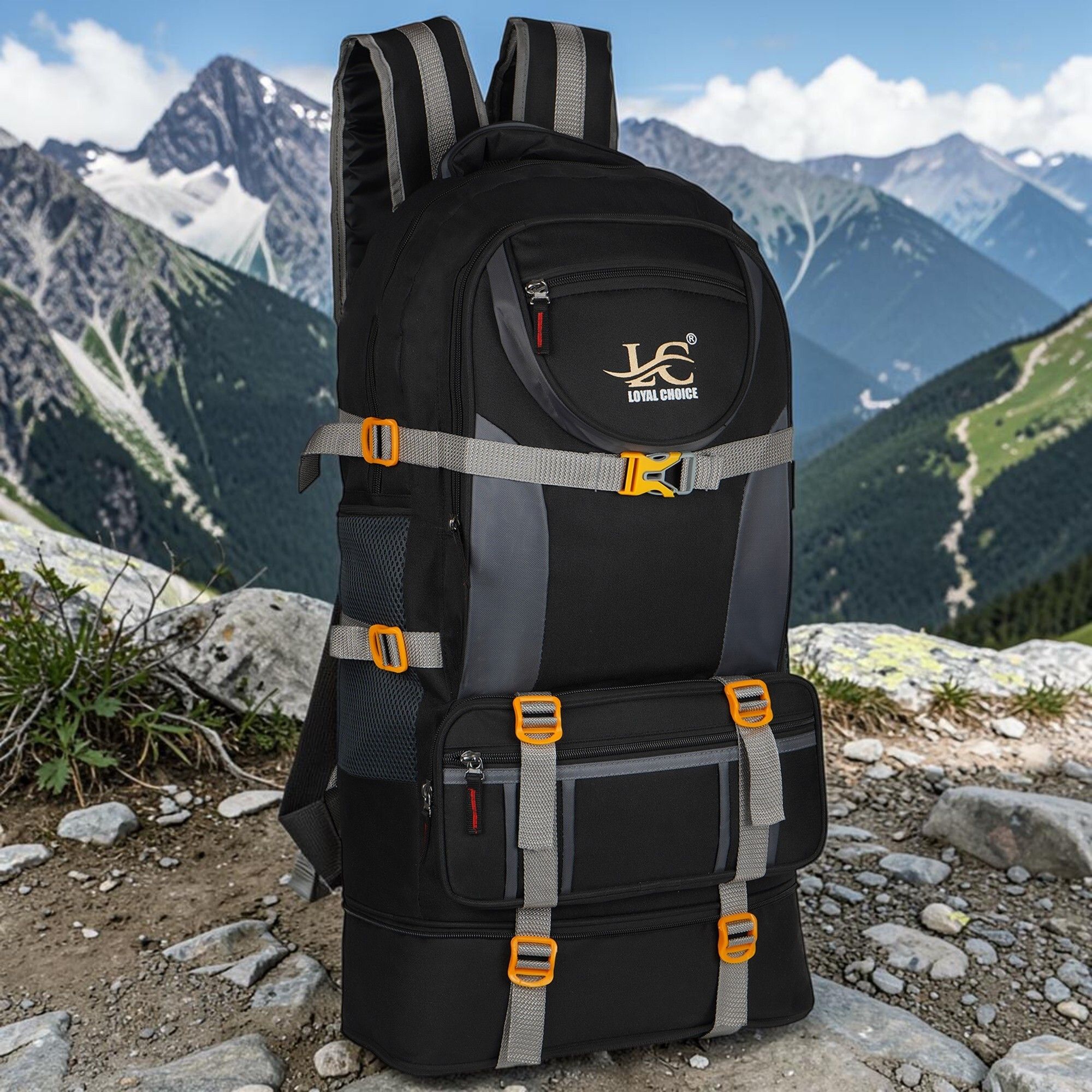 loyal choice Travel for Outdoor Sport HikiIng bag Waterproof Backpack (Grey, 75 L) Rucksack - 75 L-picture-19