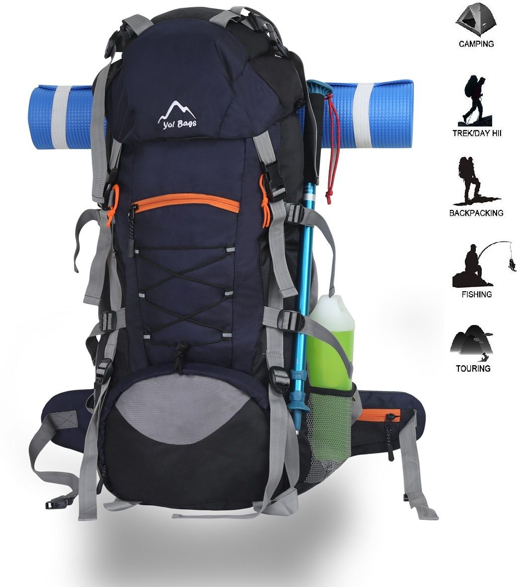 yoi Hiking Bag 70 litres Rucksack Travel Backpack for Adventure Camping Trekking Bag Rucksack - 65 L-picture-37