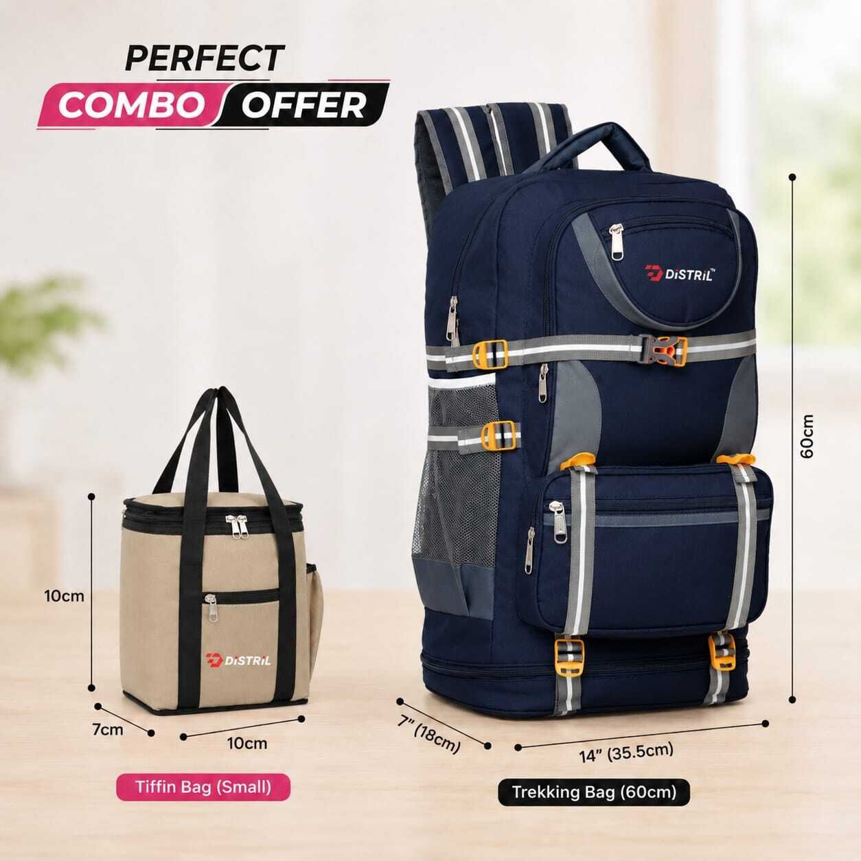 Combo Travel Bag Set Trekking Backpack Tiffin Bag Luggage Bag for Travel Rucksack - 75 L-image-41