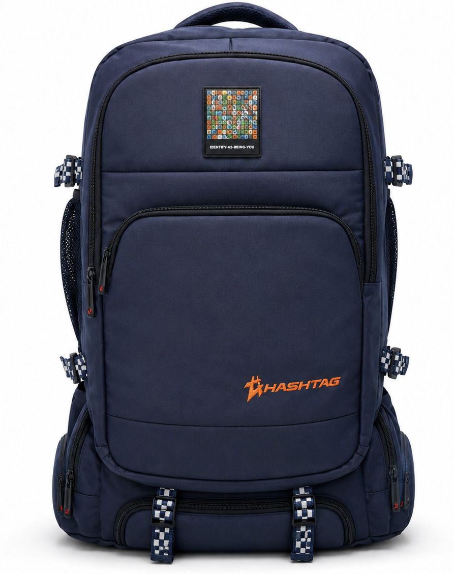 Water Resistant Trekking Backpack with Laptop Sleeve & Shoe Pocket | Navy Blue Rucksack - 44 L-image-35