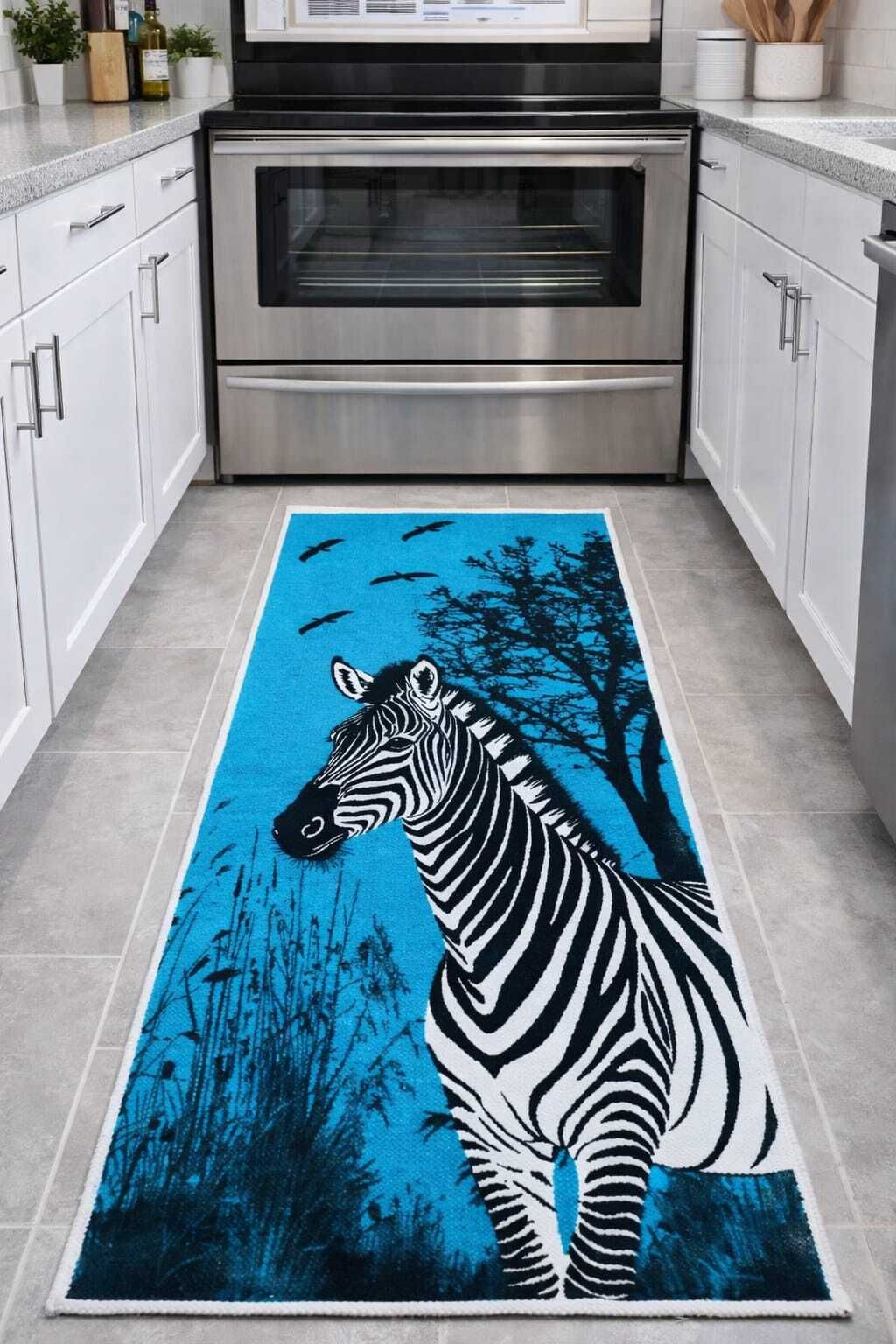 shree shyam Black & Sky Blue Zebra Indoor Rug Pad-picture-25