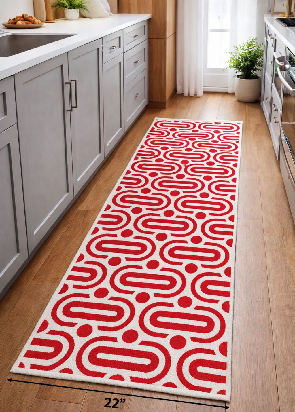 Red cotton Geometric Indoor and Outdoor Rug Pad-image-2