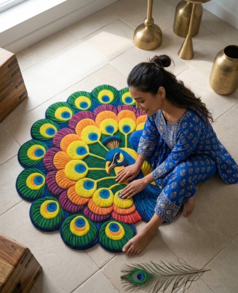 shree bala ji floor mats Peacock Shape Door Mat Indoor and Outdoor Rug Pad-picture-24