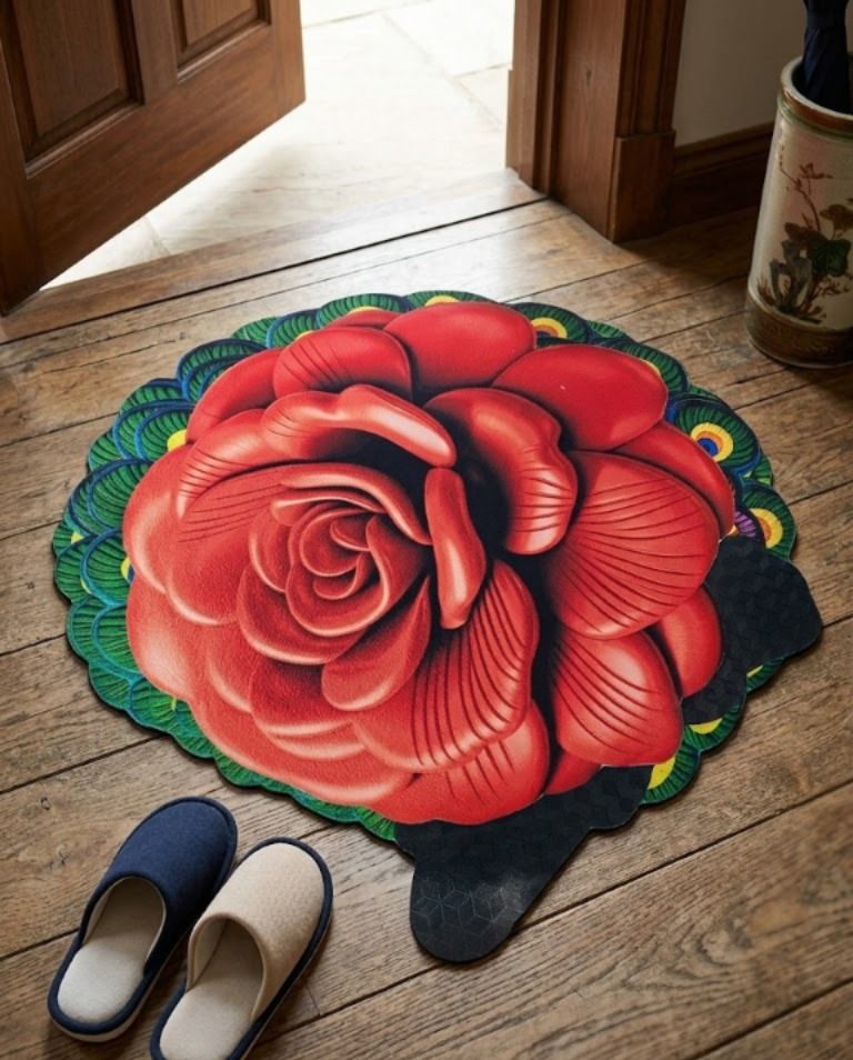 shree bala ji floor mats Red Rose Shape Door Mat Indoor and Outdoor Rug Pad-picture-21