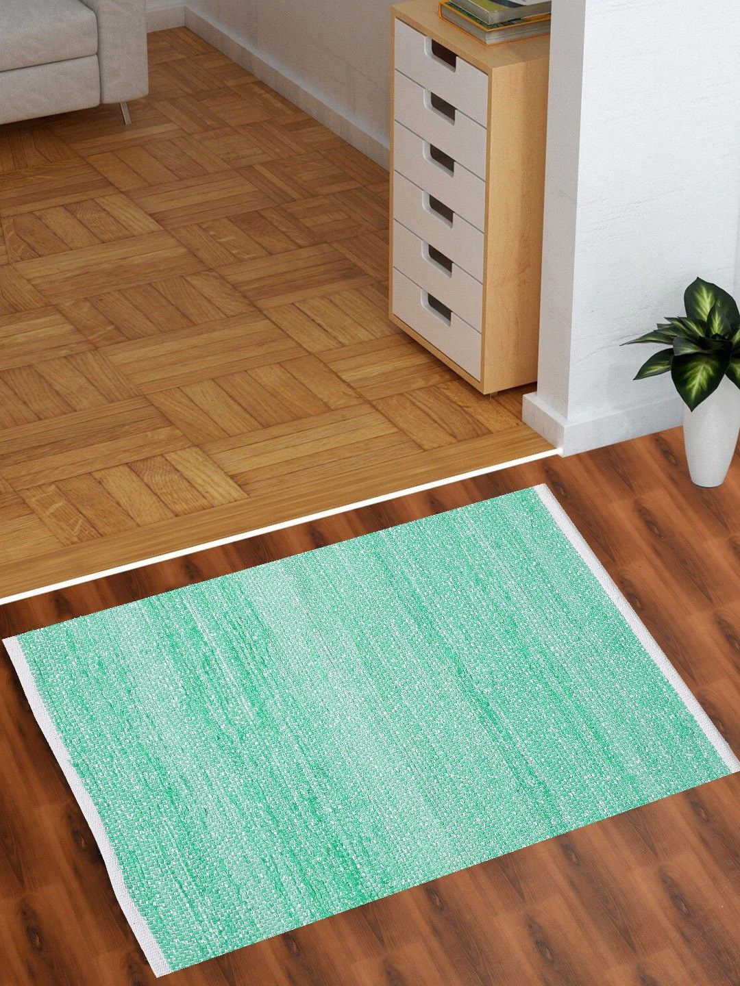 Multihued Solid Woven Design Rectangle Shape Rug Indoor and Outdoor Rug Pad-image-4
