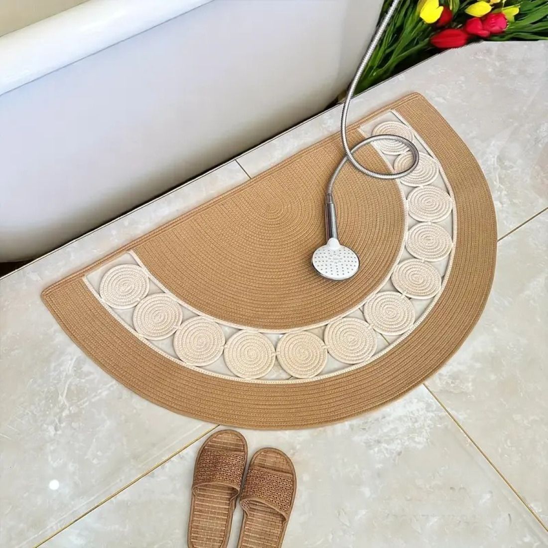 Reversible Braided Design Decorative Semi-Circle Pattern Indoor and Outdoor Rug Pad-image-38
