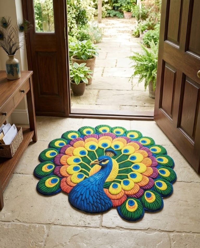 shree bala ji floor mats Peacock Shape Door Mat Indoor and Outdoor Rug Pad-picture-12