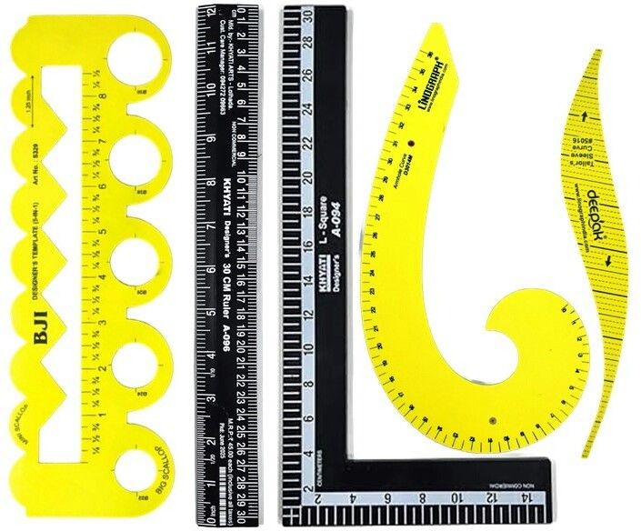 5 in 1 Yellow Scallop, 30 cm L, Straight Scale, Yellow French curve 5 pcs combo Ruler-image-17