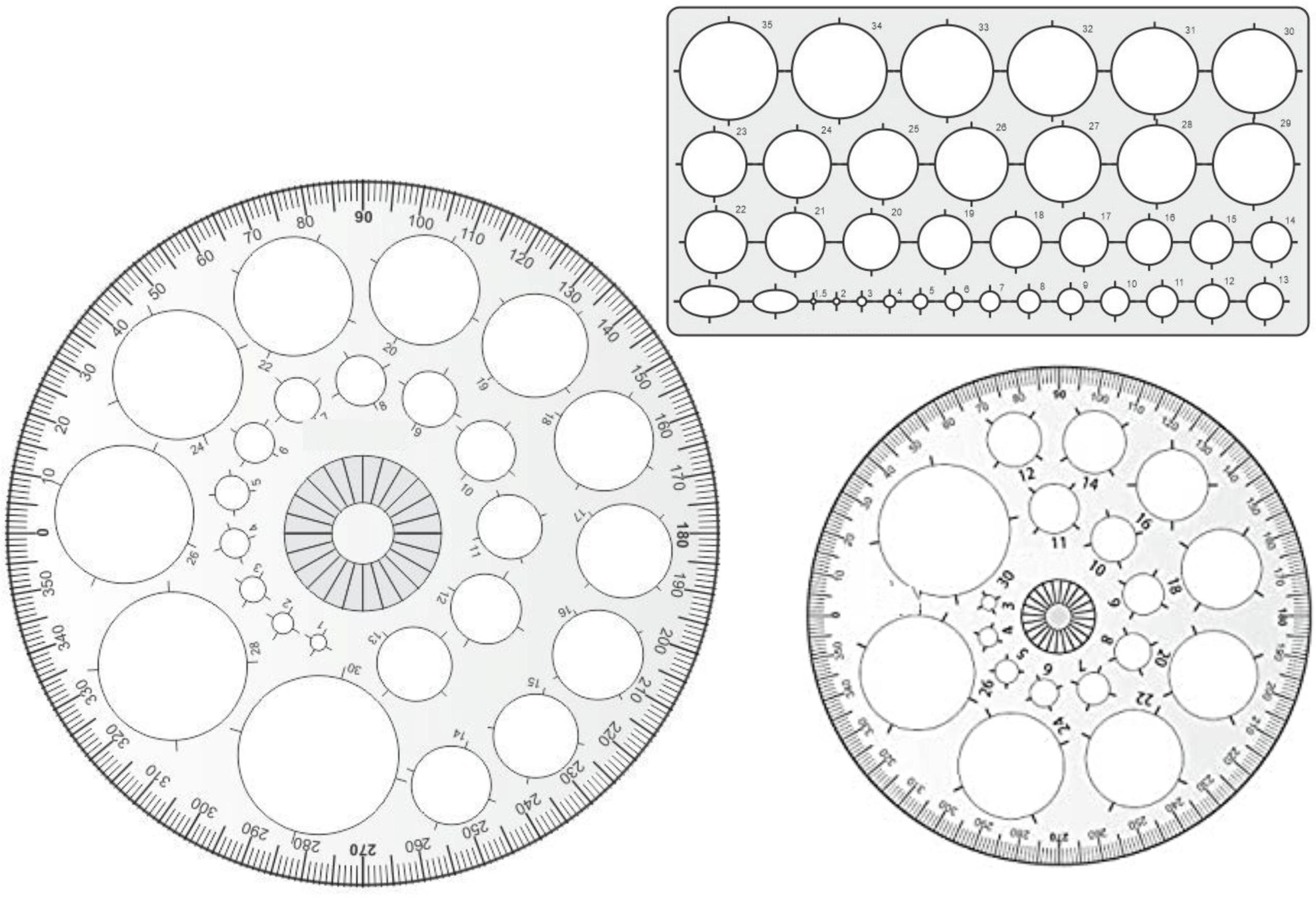 upyukat Plastic Pro Circle BIG with 25 Circles, Pro Circle SMALL with 18 Circles, Hyperbola- Parabola Template, Geometry Template, Circle Master Drafting Scale Ruler Very Useful to Architect, Engineering Students, Office Employee Ruler image 1