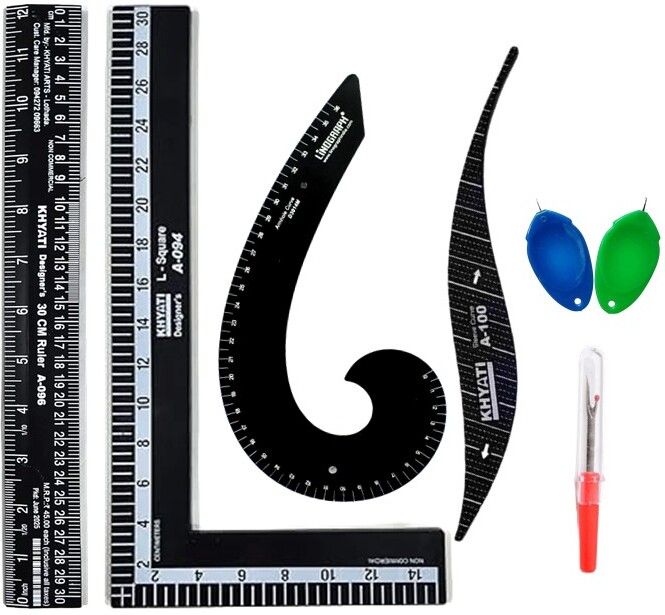 Tailoring Scale Kit- 4 black scales, Seam Ripper & 2 Threaders for dressmaking Ruler-image-46