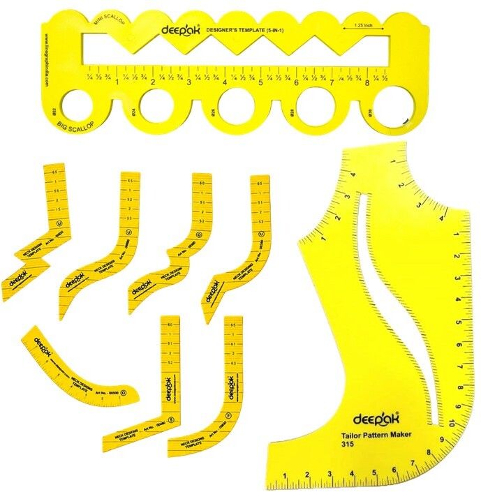 saravana super mart 3 pcs combo- 5in1 Scallop | 7 Neck Scales | Pattern Maker (all yellow) Ruler-picture-34