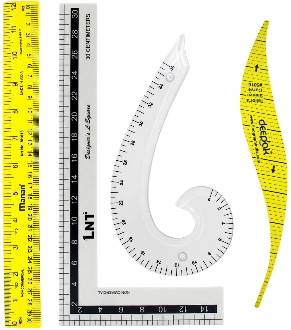 4 pcs L scale (W), french (W) ,straight(Y) and armhole ( yellow) Used in sewing Ruler-image-16
