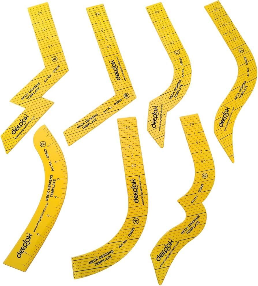 7-Piece Neck Design Template Set for Sewing and Tailoring (ylw) Ruler-image-46