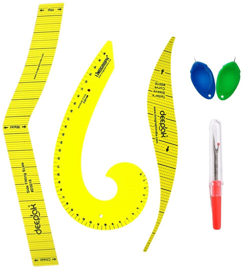 prabhas designs 6 pc Set-Hip,arm,french curve,threaders&seam ripper Ruler-picture-34