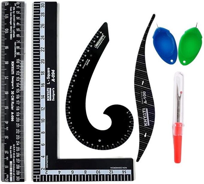 Tailoring Scale Kit- 4 black scales, Seam Ripper & 2 Threaders for dressmaking Ruler-image-44