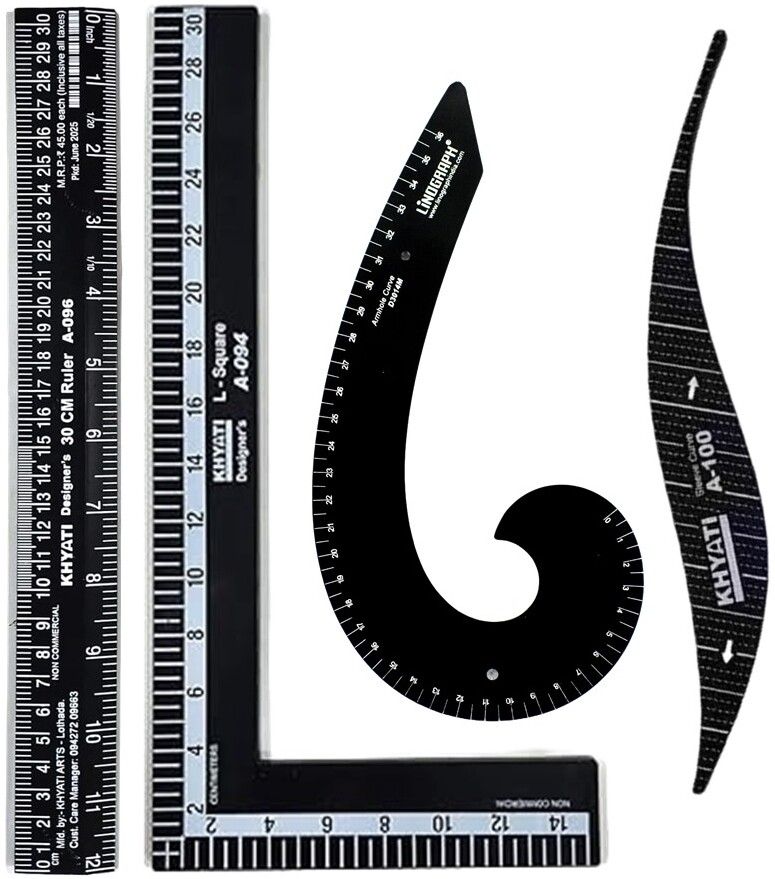 Black Arm hole scale, 30cm L, Straight Scale and Black French curve (4 pcs) Ruler-image-11