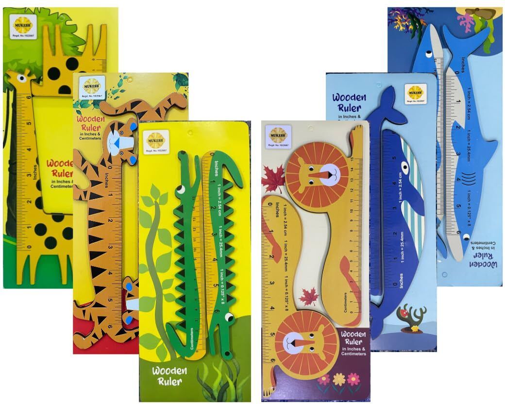Animal Wood Scale Ruler for kids (Pack of 6), Designer Wooden Ruler, 2in1 Ruler-image-47
