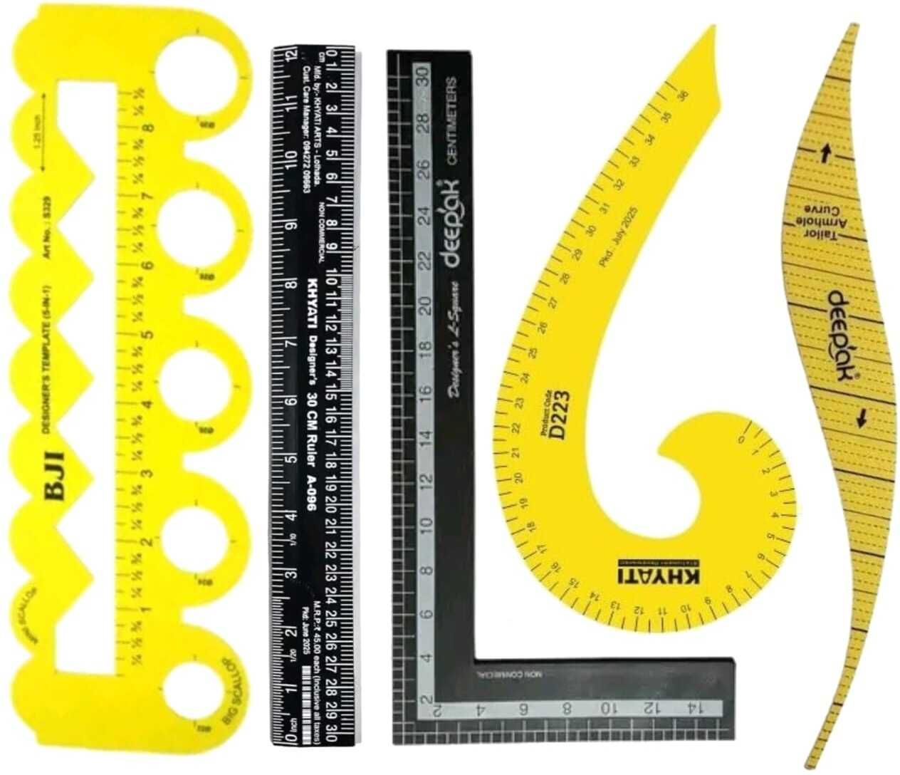 5 in 1 Yellow Scallop, 30 cm L, Straight Scale, Yellow French curve 5 pcs combo Ruler-image-15