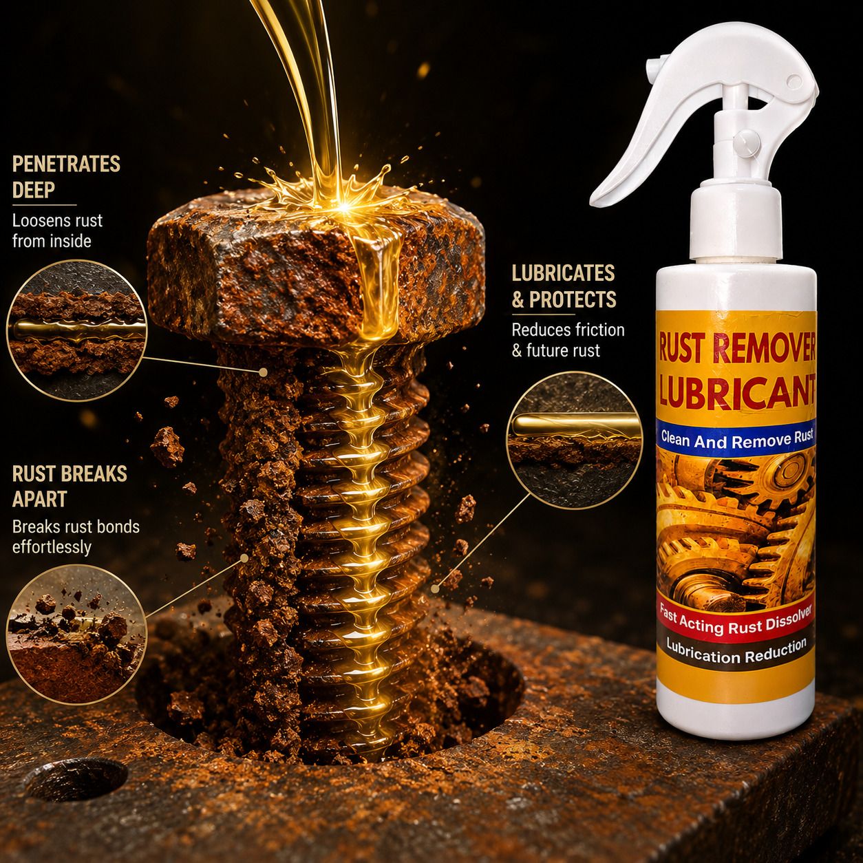 Multipurpose Rust Remover Spray with Lubricant for Bolts, Trigger Spray PC01 Rust Removal Solution with Trigger Spray-image-28