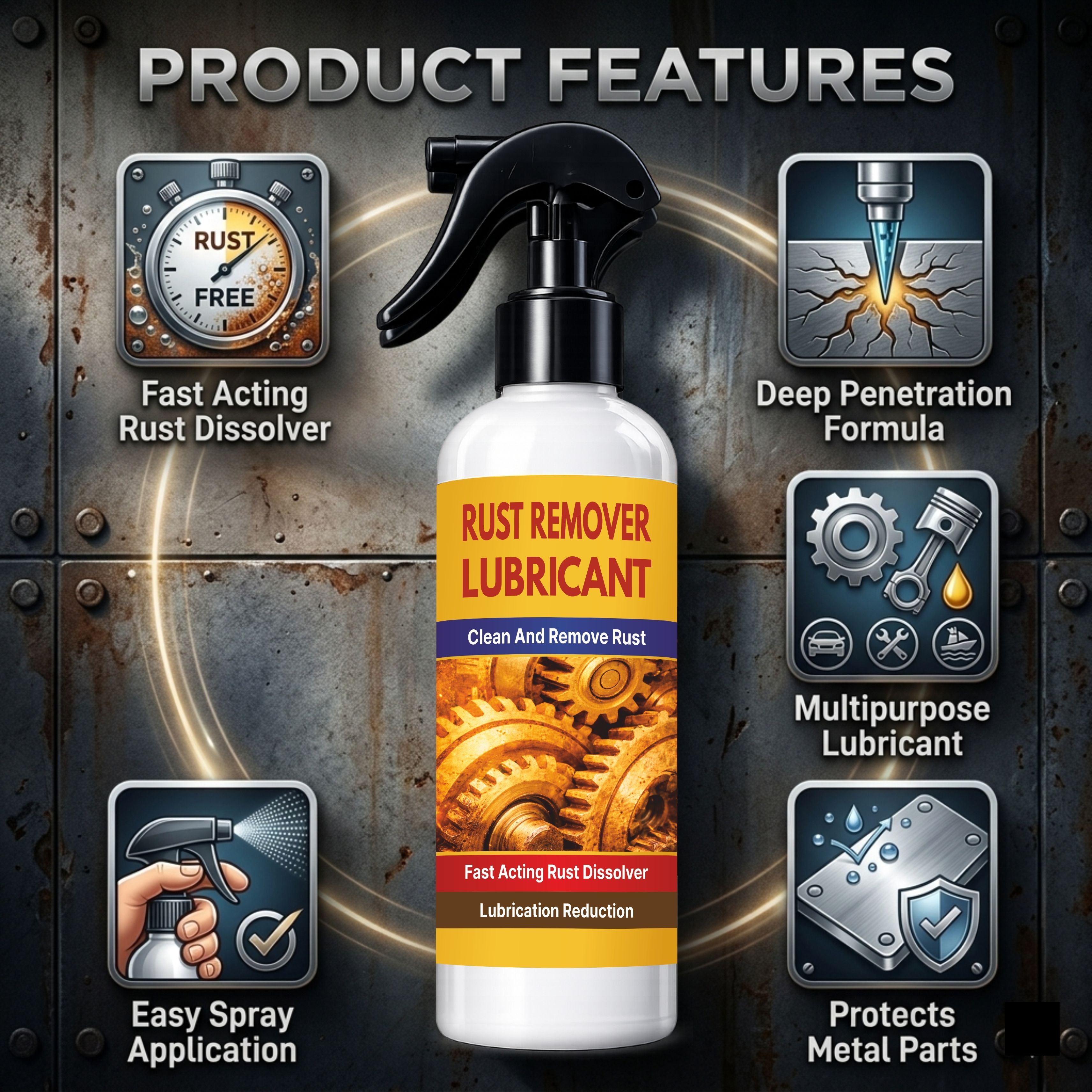 Rust Cleaner and Lubricant Spray for Metal Surface Protection Rust Removal Solution with Trigger Spray-image-20