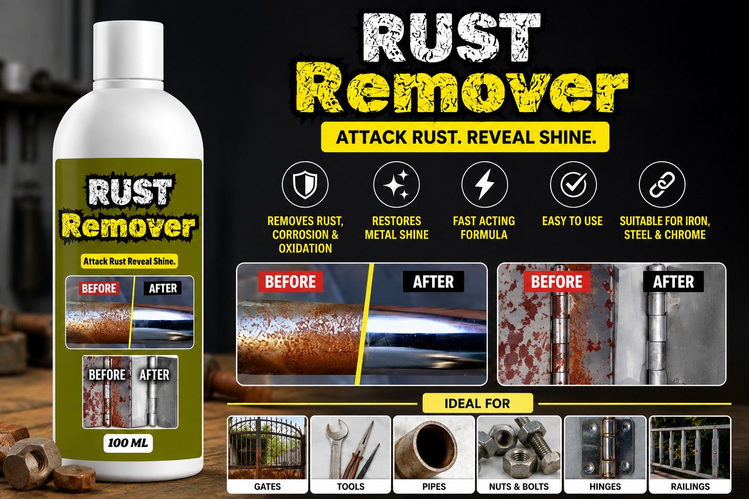 Rust Remover for Iron, Steel, Chrome & Metal Surfaces | Fast Acting Rust Removal Gel-image-20