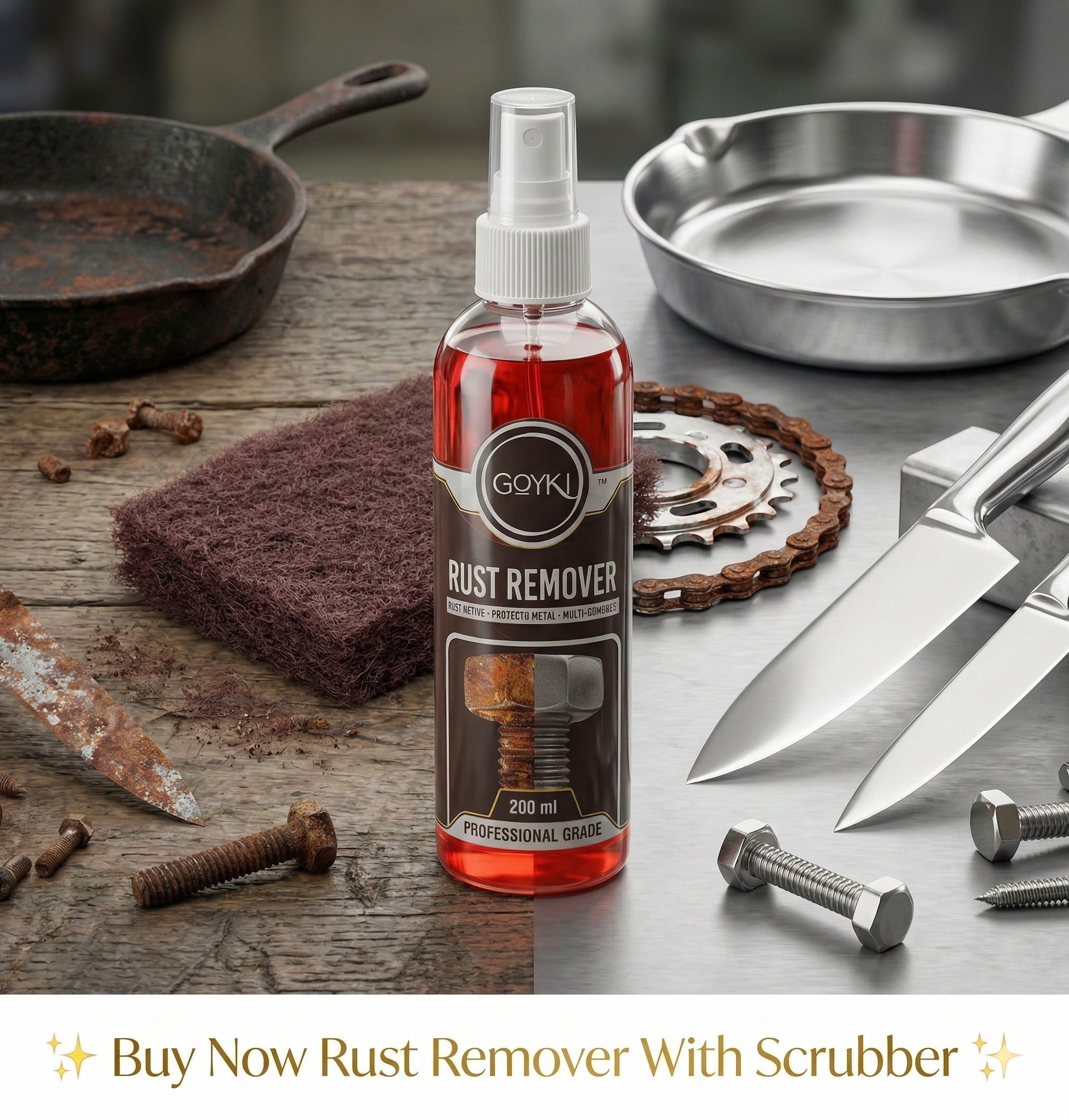 Professional Rust Cleaner Spray with Scrubber for Metal & Tools Rust Removal Solution with Trigger Spray-image-21