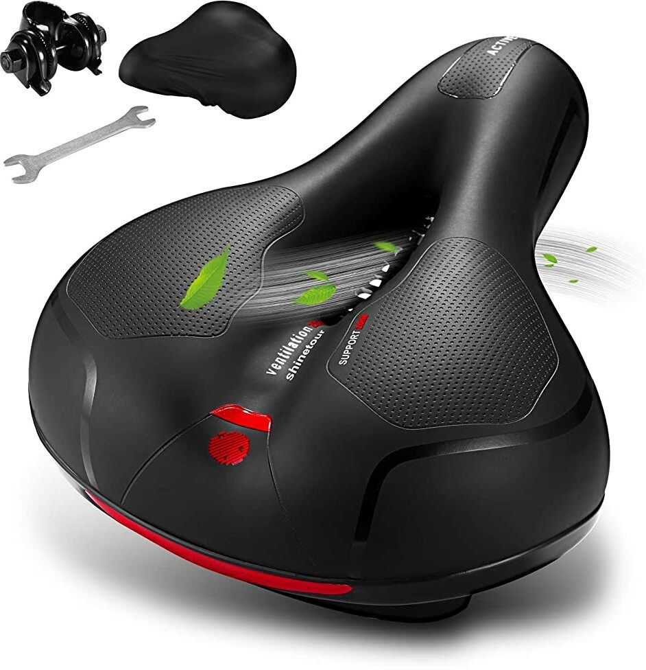 Cycle Seat with Red Reflective Safety Strip Universal Memory Foam Bicycle Seat Saddle-image-10
