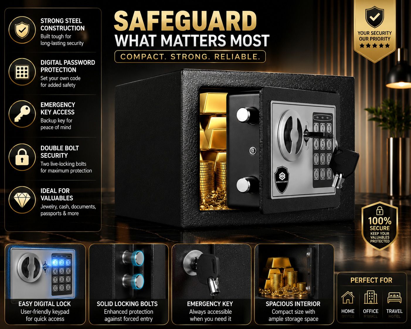 crowns Digital Electronic Safe Locker with Password Lock for Home Office Security Safe Locker-picture-21