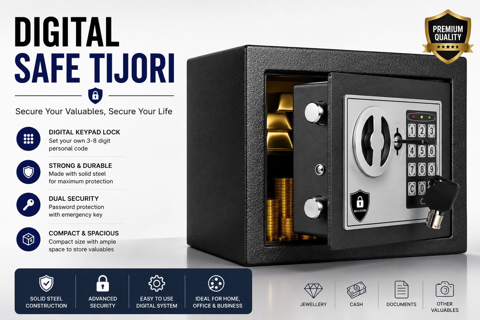 crowns Digital Home Tijori Steel Electronic Safe with Keys Safe Locker-picture-24