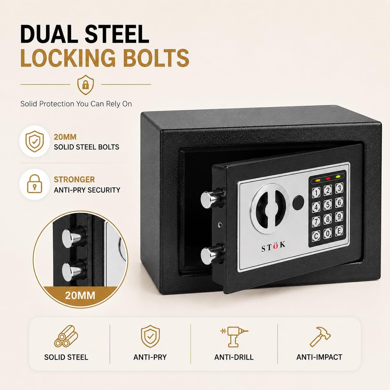 d+one Password-Protected Steel Safe Box for Valuables Safe Locker-picture-28