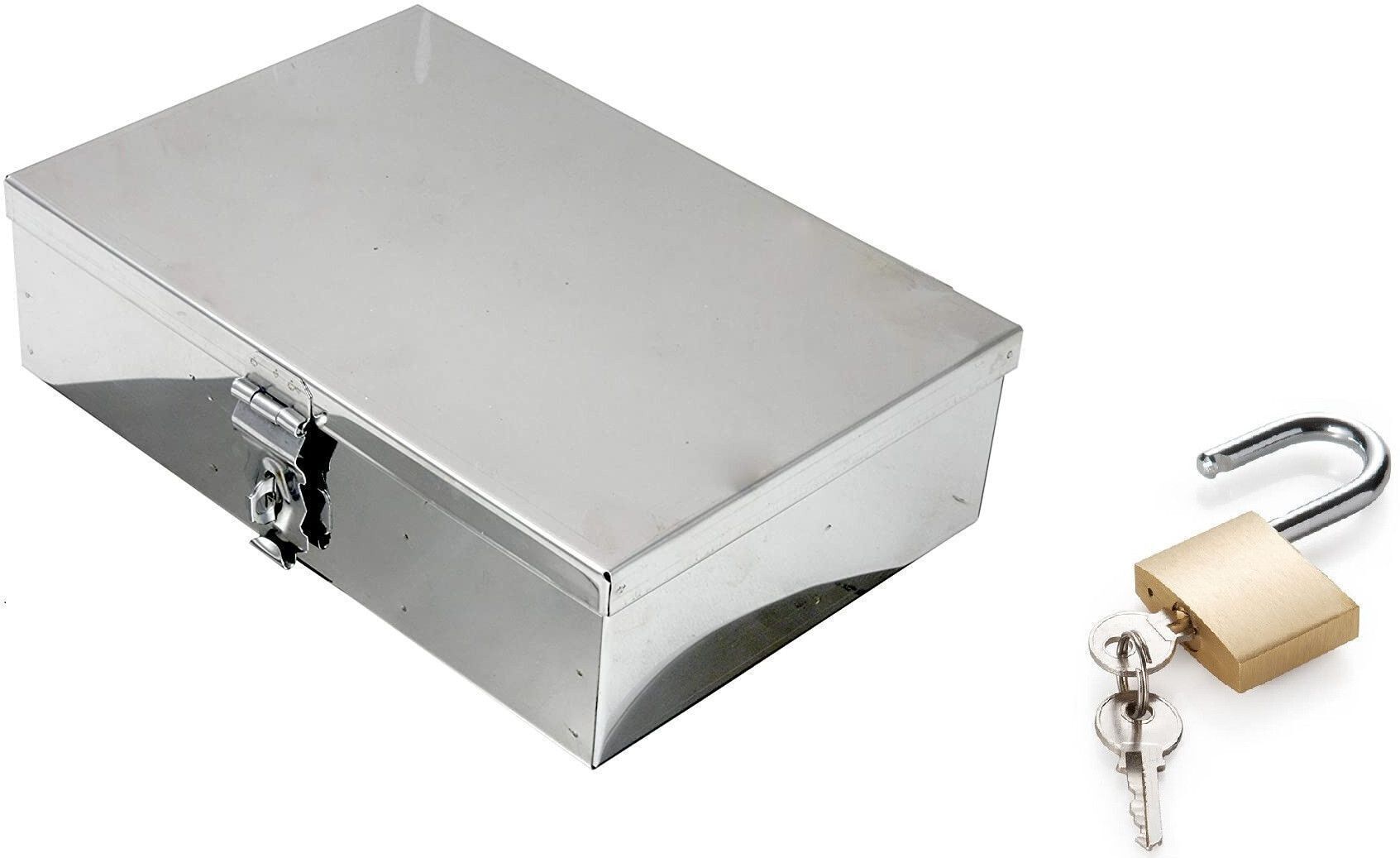 Stainless Steel Storage Box with Manual Key Lock Secure Cash, Safe Locker Box Safe Locker-image-39