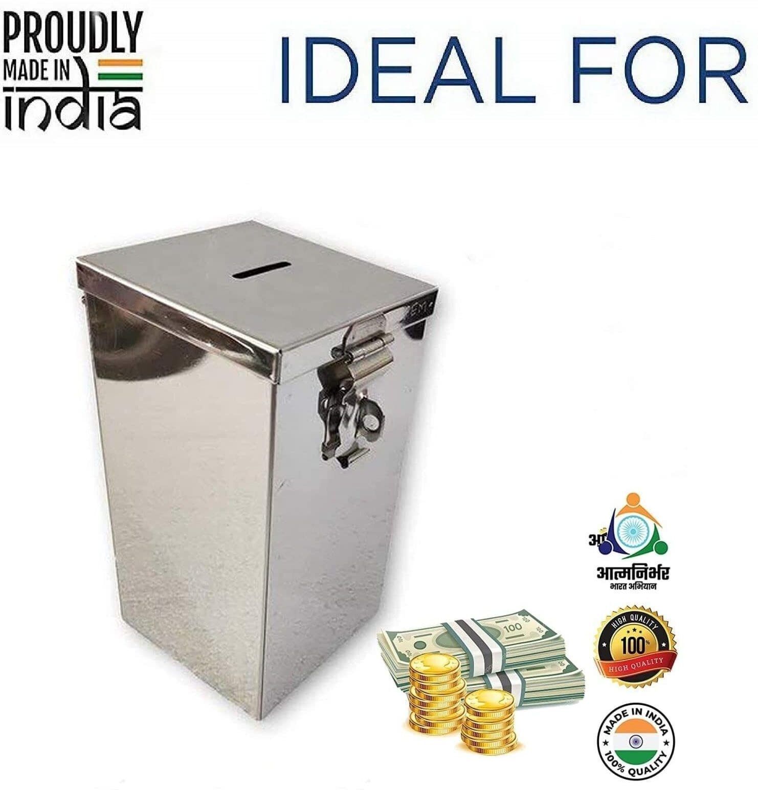 Coin Box Suggestion Box Coin Money Bank Piggy Bank Steel Body 6.5 Inch Safe Locker-image-10