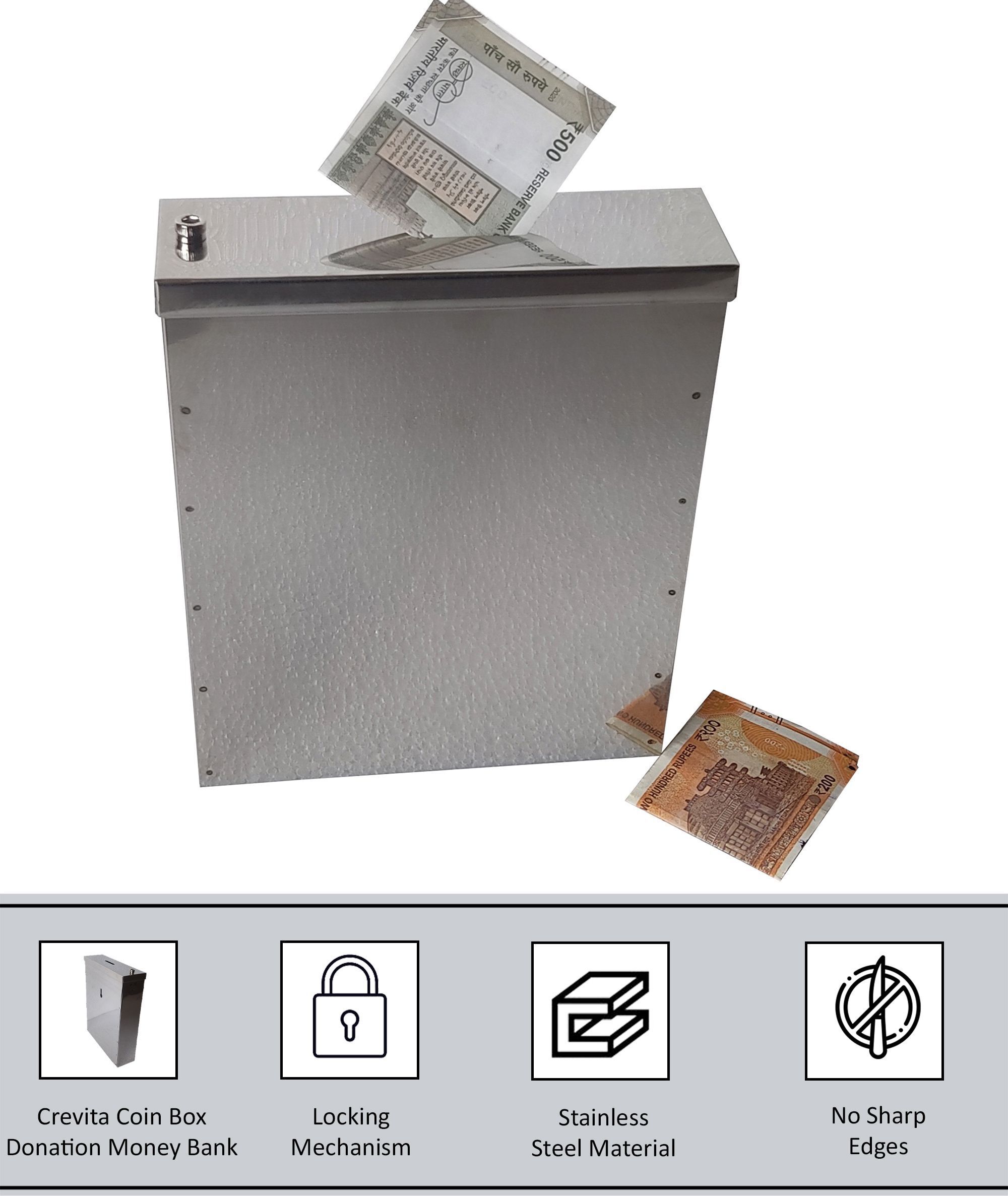 safenix Coin Box Piggy Gullak Donation Money Bank Size- L-5.25cm, W-18cm, H-22cm Safe Locker-picture-10