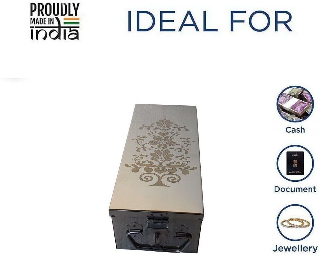 SS Jewelry Cash Safe Bank Locker Storage Box-12 inch With Laser Print Design Safe Locker-image-20
