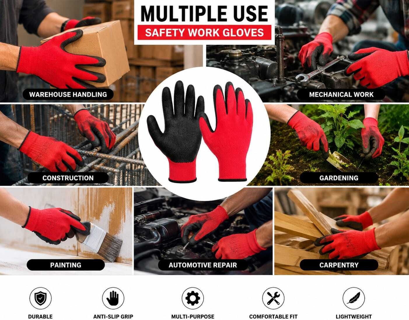 Pvc-Red-Black-Work-Safety-Gloves-Cut-Resident-pack of 05 pair Nylon Safety Gloves-image-27