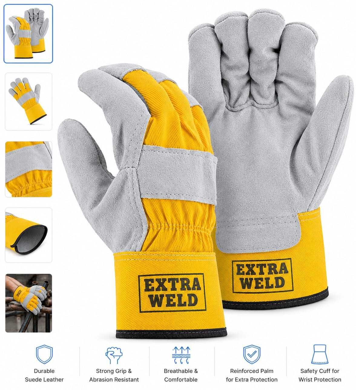 PS 261 Rigger Yellow White Heat Cut Wear Tear Resistant Machine Welding Leather Safety Gloves-image-21