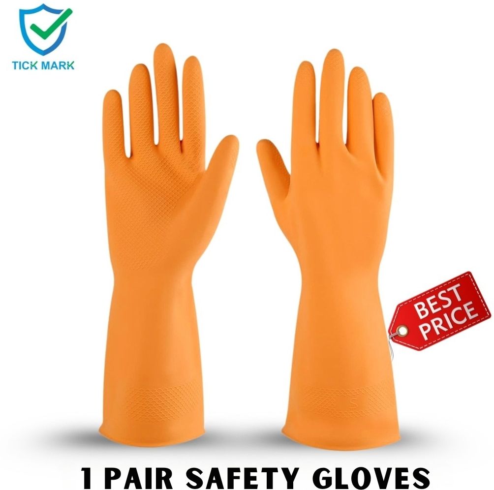1PairOrange Rubber Hand GlovesFor Home Cleaning,Industrial,Construction Chemical Rubber Safety Gloves-image-30