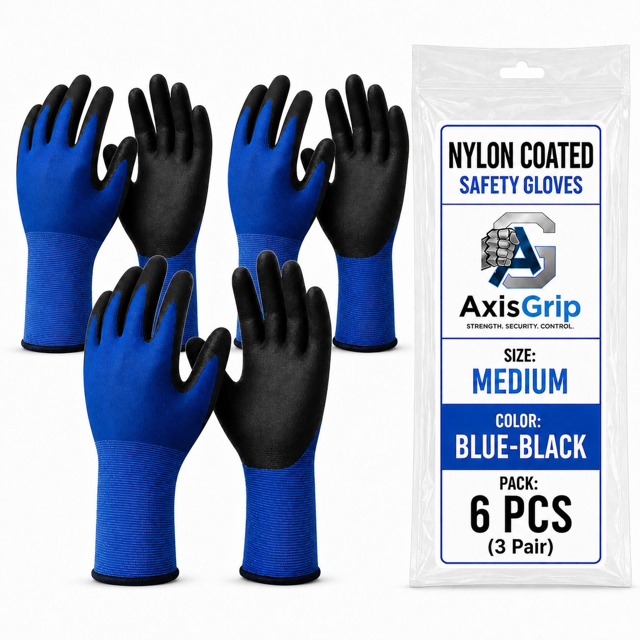 3 Pairs Nylon Safety Gloves-Lightweight, Durable, Cut-Resistant Work Gloves Nylon Safety Gloves-image-1