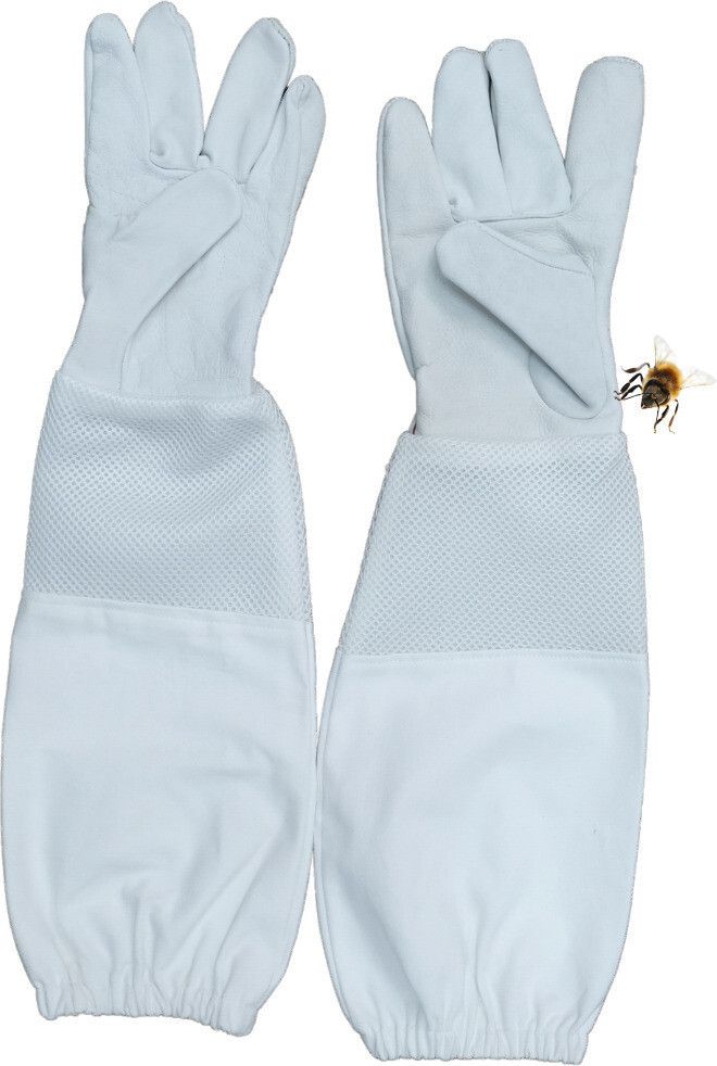Premium Beekeeping Gloves with Cotton Vented Mesh, Long Sleeve & Elastic Cuff LeatherSafety Gloves