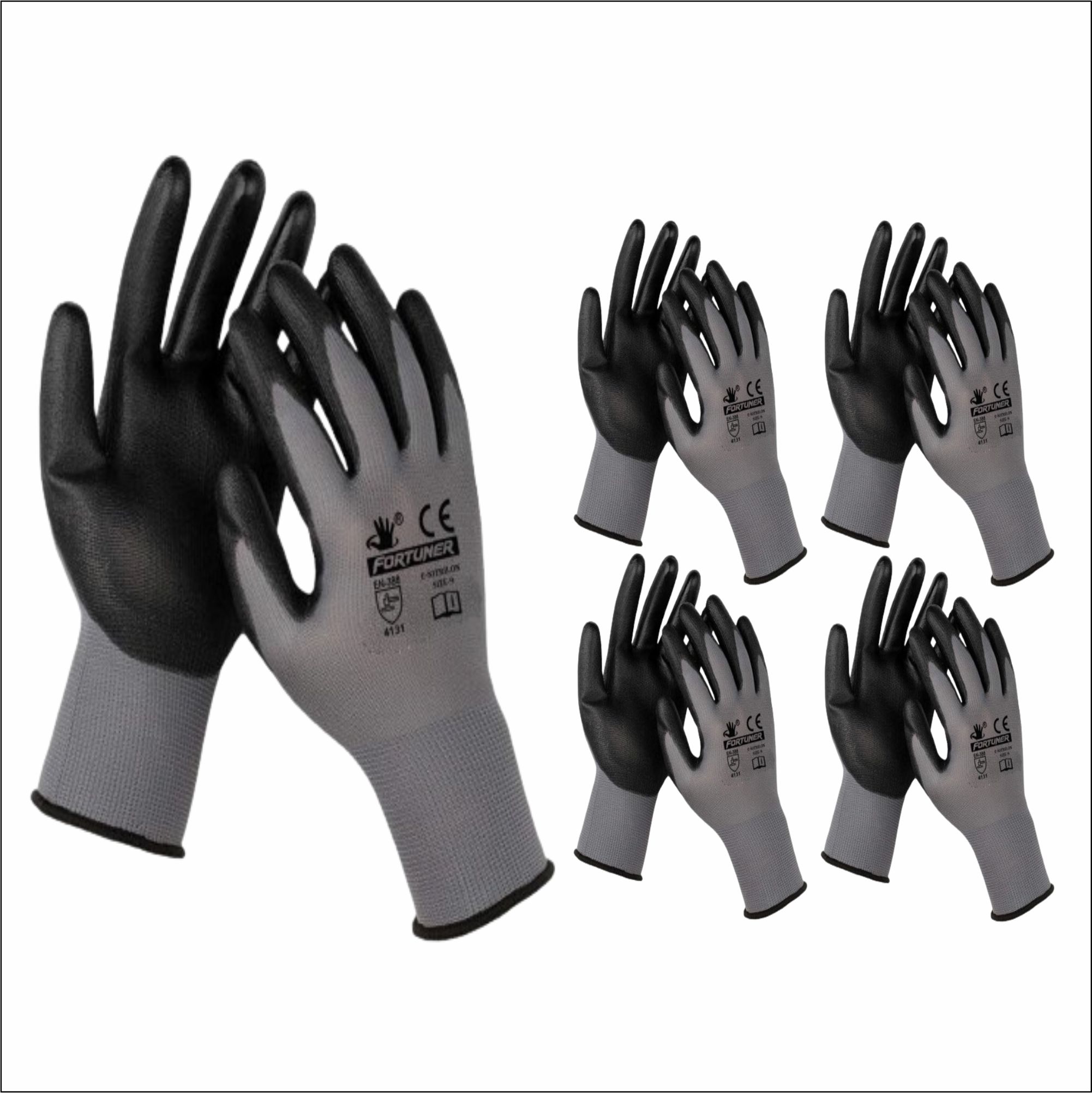 fortuner Grey & Black Nitrile Coating Safety Hand Gloves (5 Pairs) NitrileSafety Gloves-picture-11
